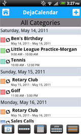 Calendar app - list view