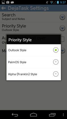 Supports Palm, Outlook, and Franklin Covey task priority styles