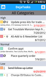 Tasks can be sorted by priority, status or due date