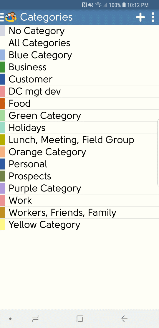 DejaOffice category list