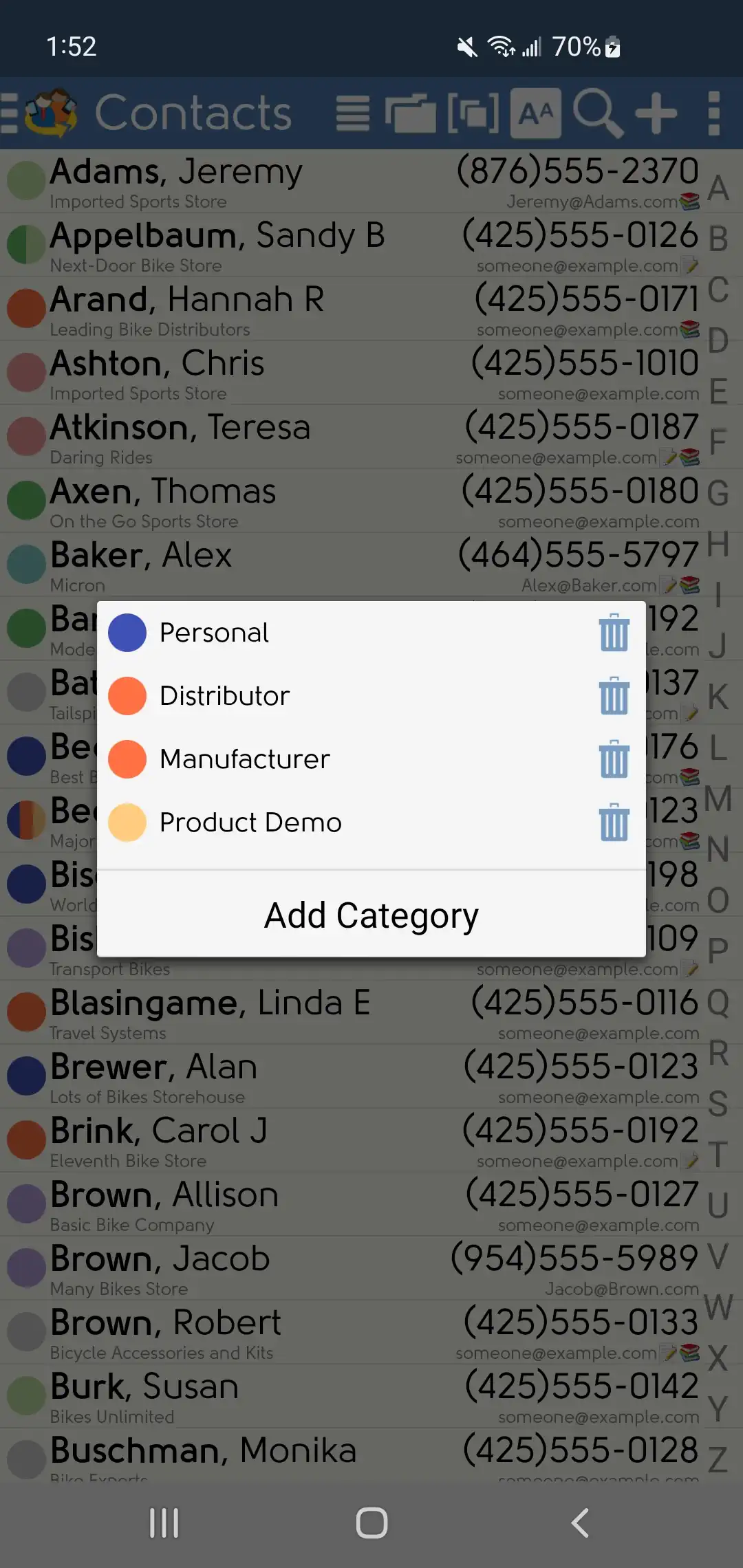 DejaOffice Kategorie-Schnellhinzufügen-Bildschirm