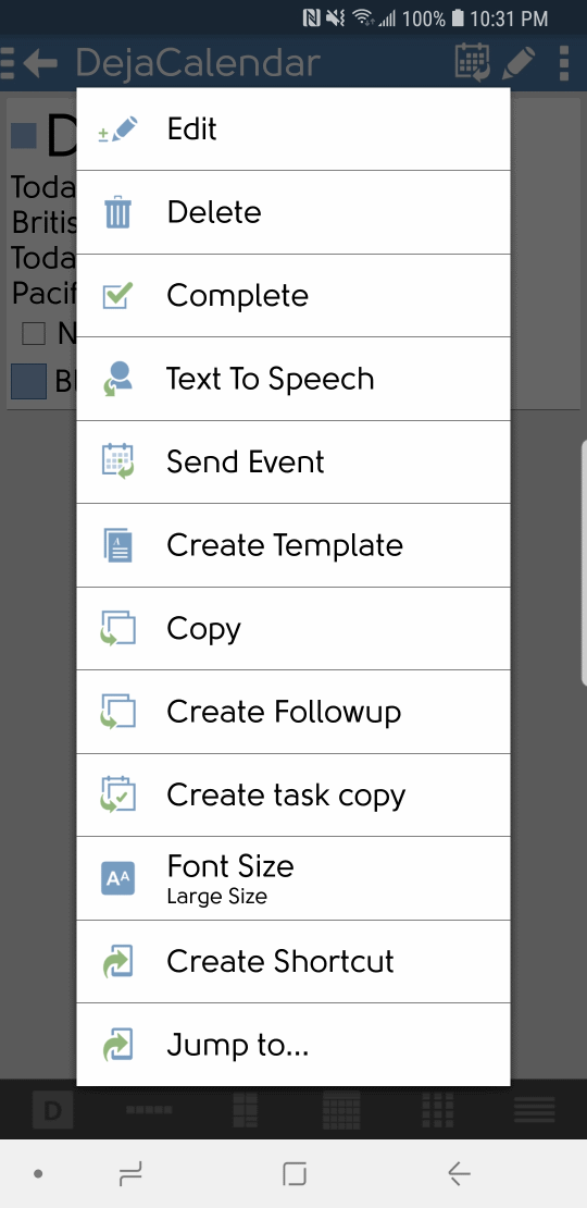 DejaOffice Menu with Create Template from Existing Record Option