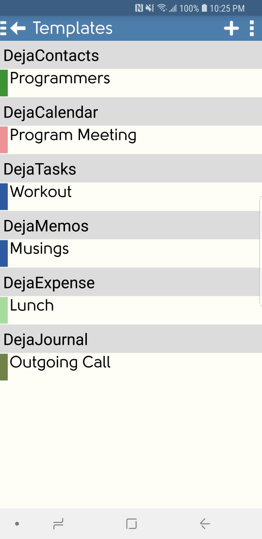 DejaOffice Templates List