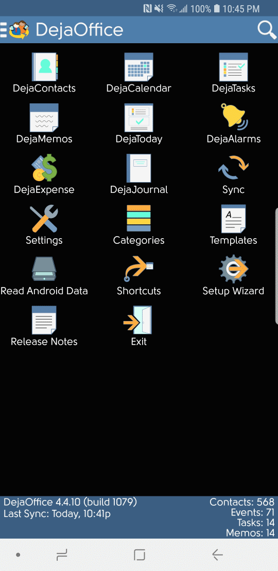 DejaOffice Android Dark Theme