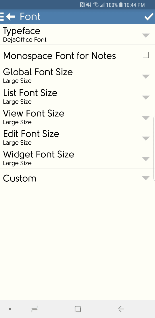 DejaOffice Android Font Settings