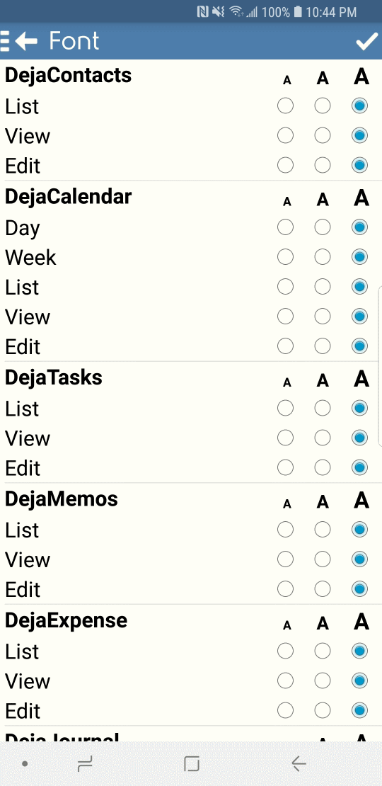 DejaOffice Android Font Settings