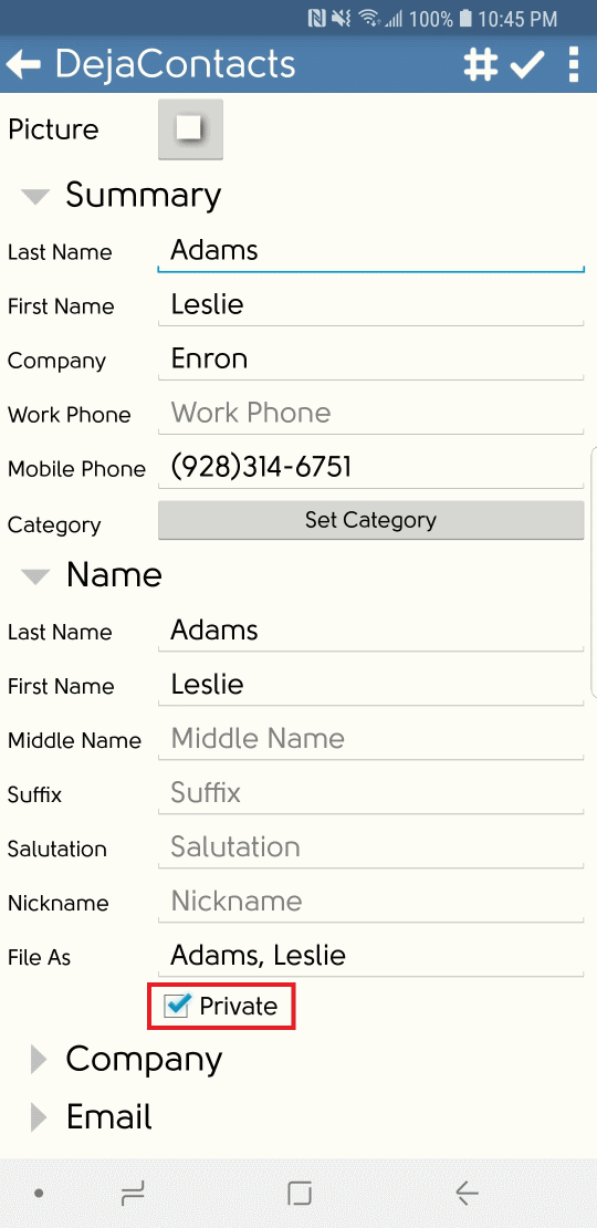 DejaOffice Mark Private