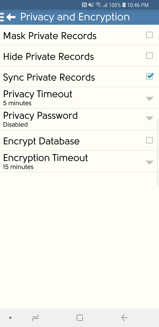 DejaOffice Privacy Settings