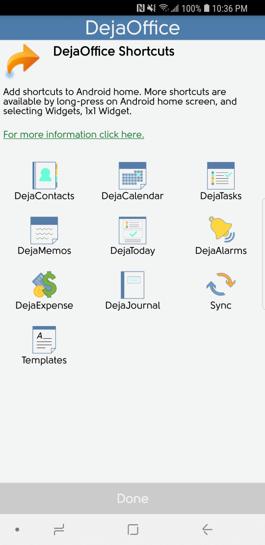 DejaOffice Shortcuts