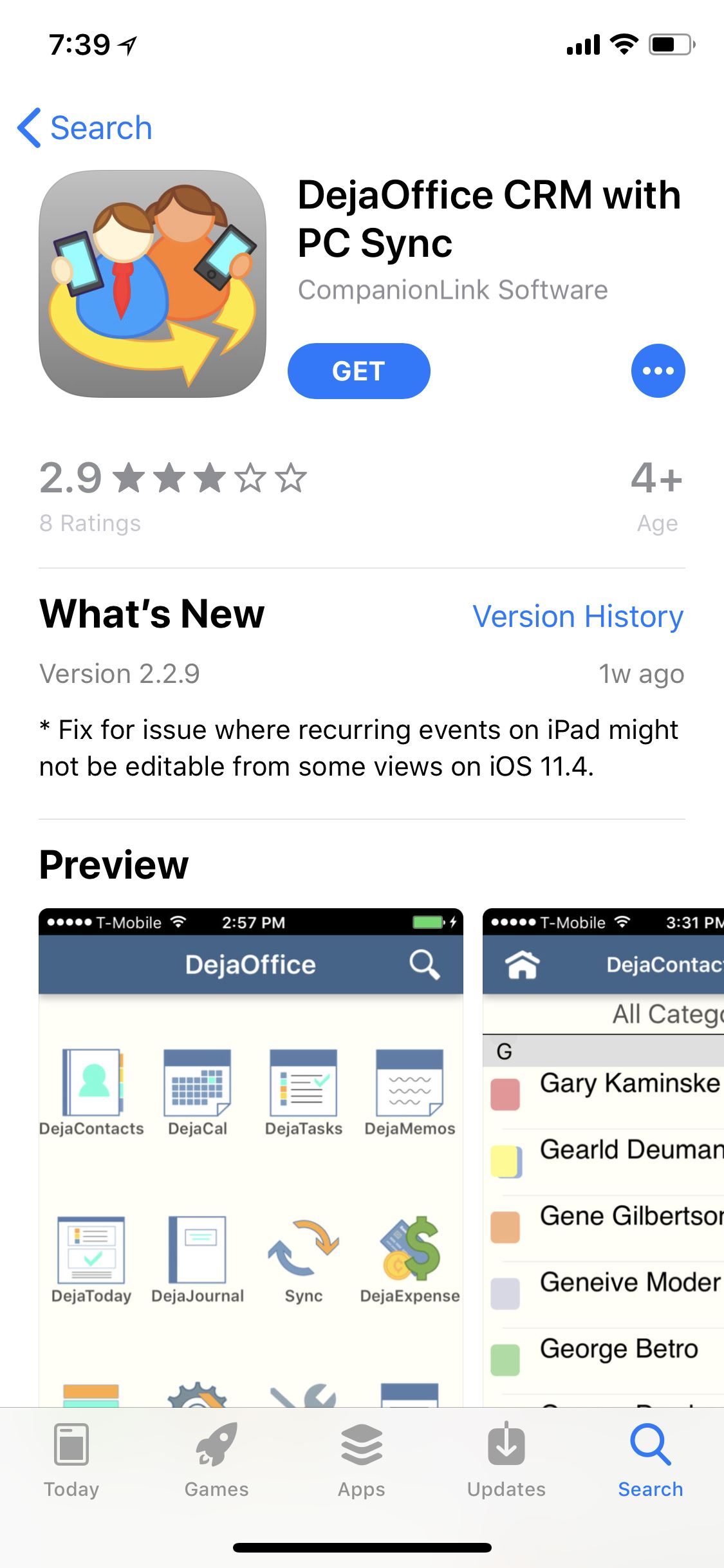 Download DejaOffice from the Apple App Store