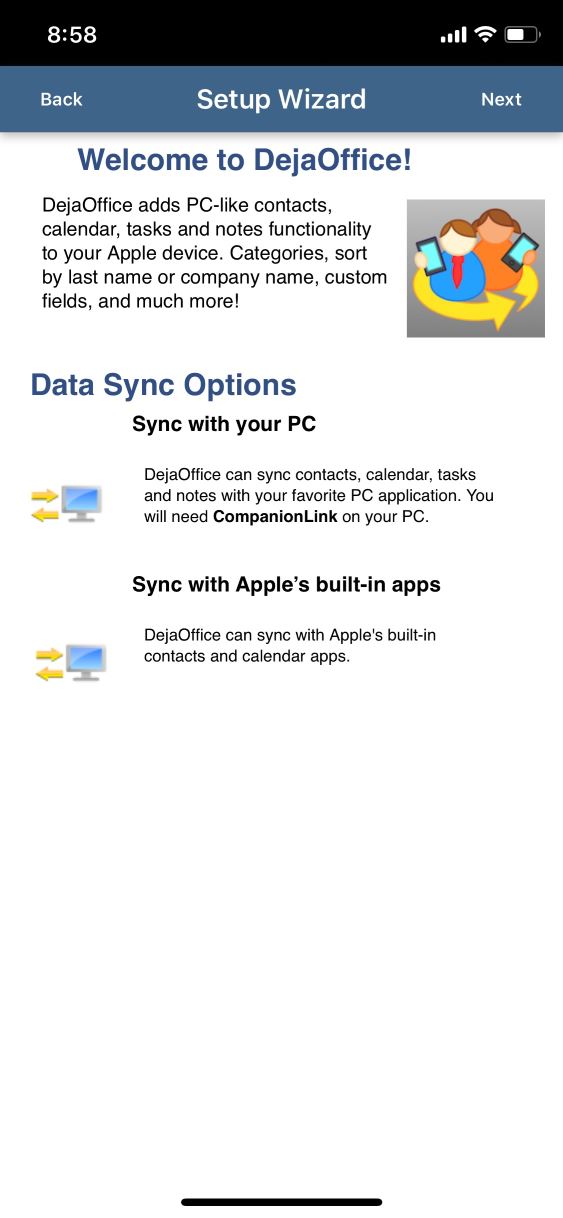 DejaOffice for Apple Setup Wizard
