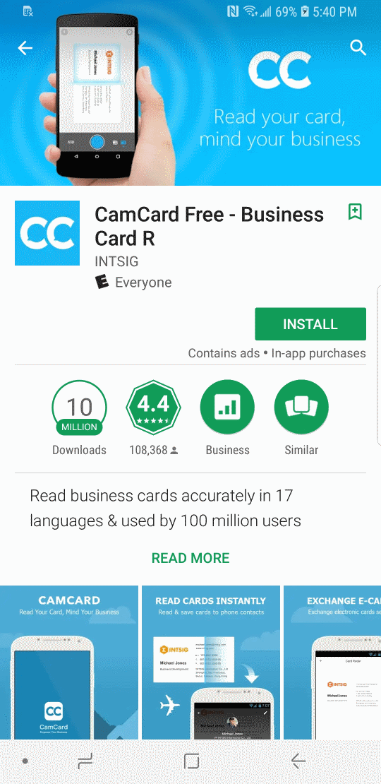 CamCard Play Store Page