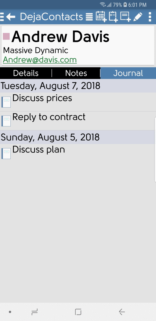 DejaOffice Contact Details History Tab