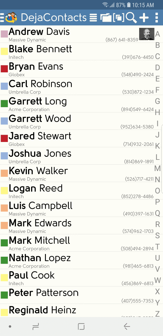 DejaOffice Contacts with Large Font