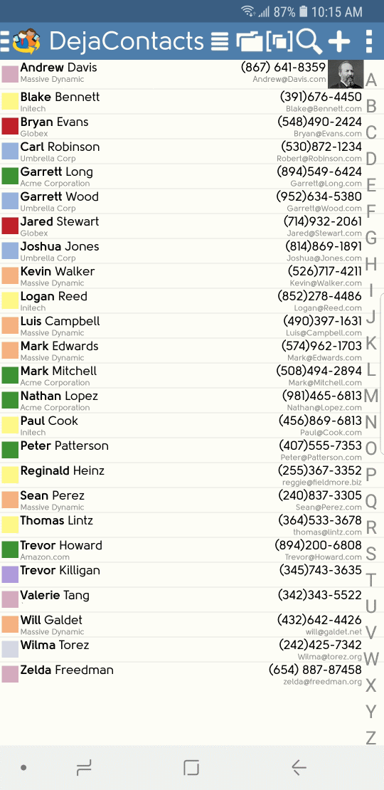 DejaOffice Contacts with Small Font
