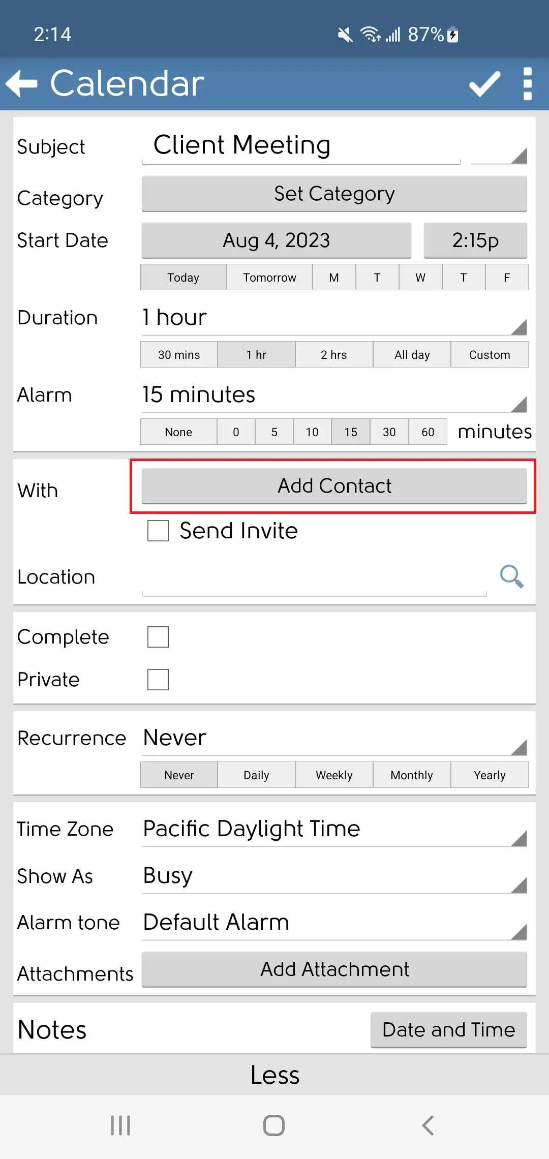 DejaOffice Kontaktverknüpfung für Kalenderereignisse