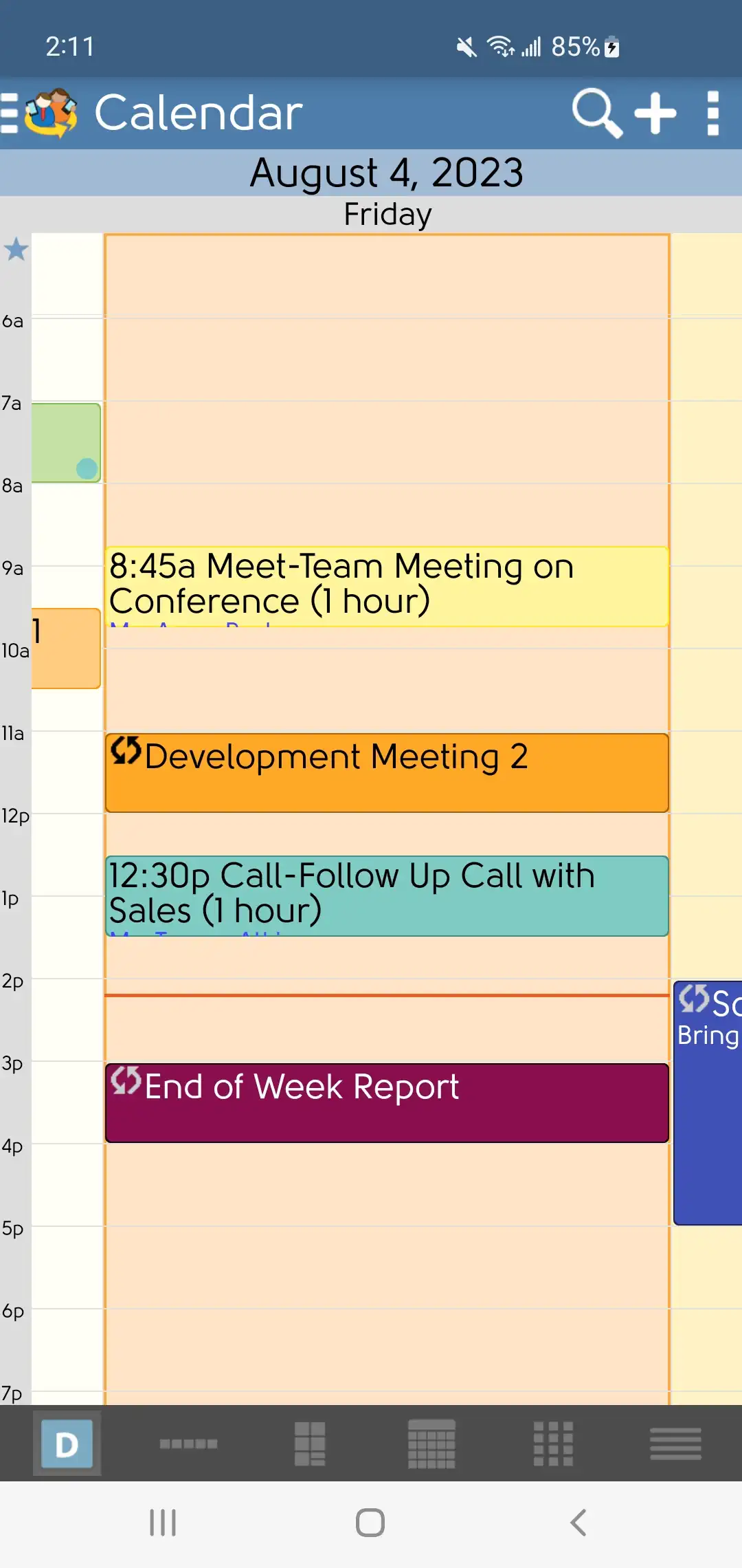 DejaOffice visualização do dia do calendário