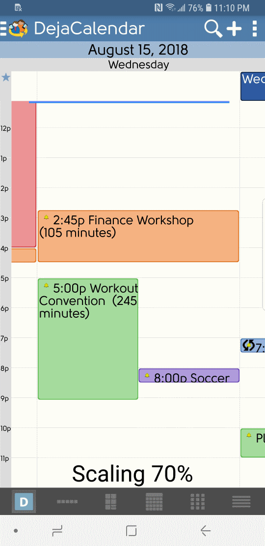 DejaOffice calendar scaled view with vertical pinch