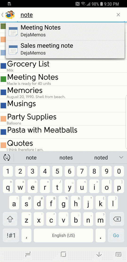 DejaOffice Memos Search