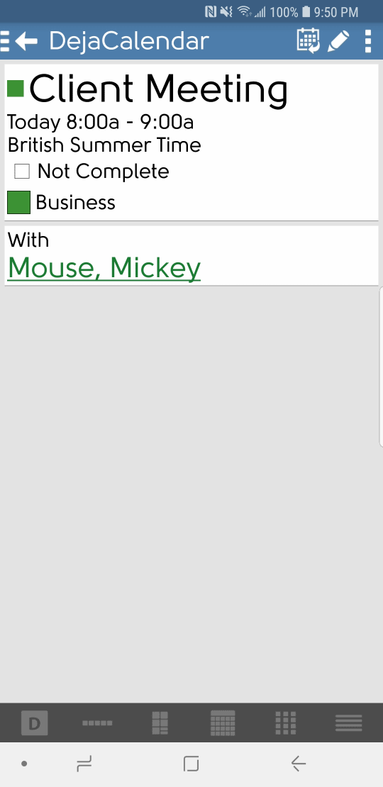 DejaOffice Today Record with Linked Contact
