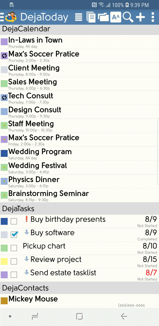 DejaOffice Today Agenda