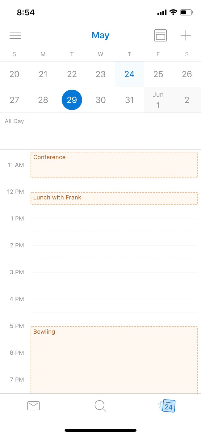 Calendario dell'app Outlook
