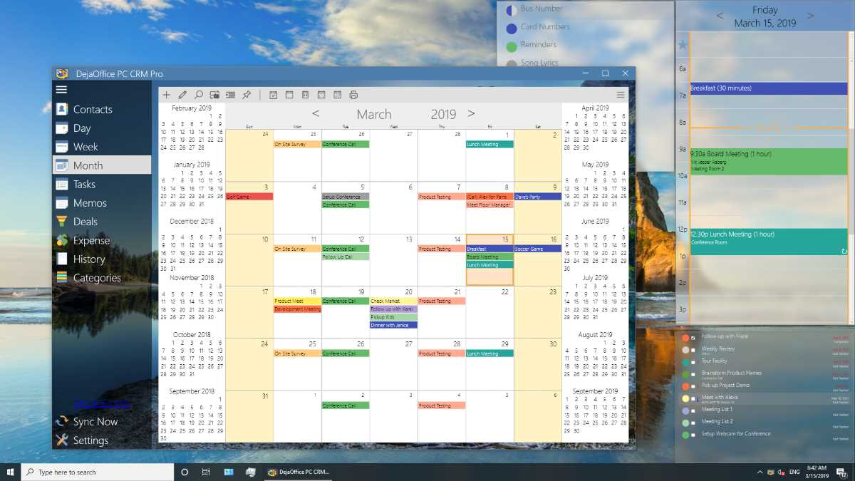 DejaOffice PC CRM Outlook Month View with Pinned Windows